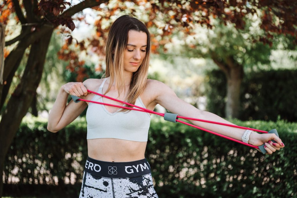 Woman Exercising Using a Resistance Band